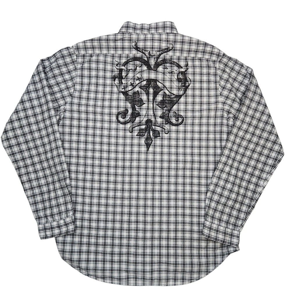 Guess MMVIIII 2008 Plaid Button Down Shirt XL Black White Graphic Crest Y2K
